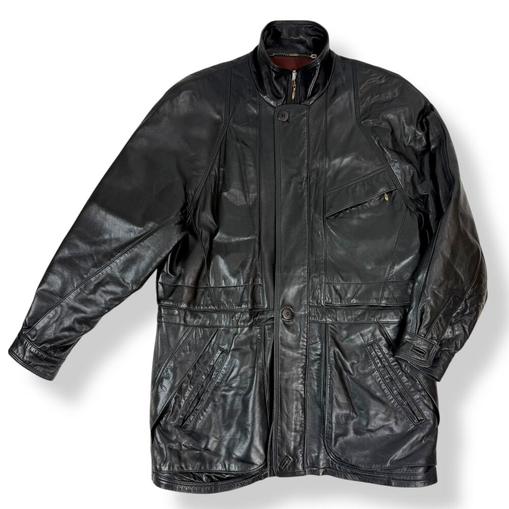 1980's Designer Men's black lamb leather jacket by COLLEZIONESA MAPPE MONDE - Picture 2 of 16